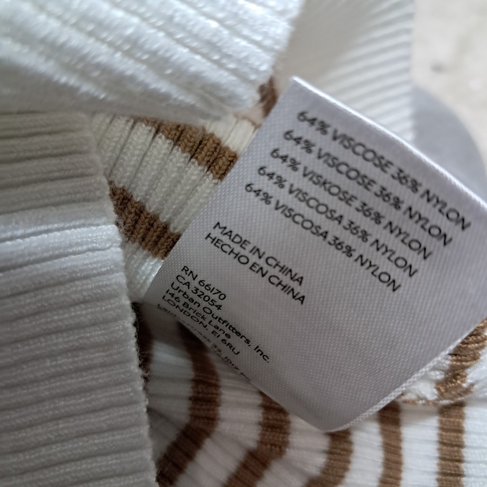Anthropologie Maeve Sweater Womens Large White Tan Striped Pointelle Long Sleeve - Picture 7 of 10